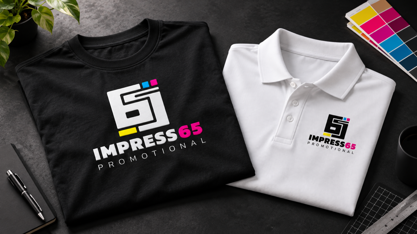 Mockup conceptual de prendas personalizadas de Impress65